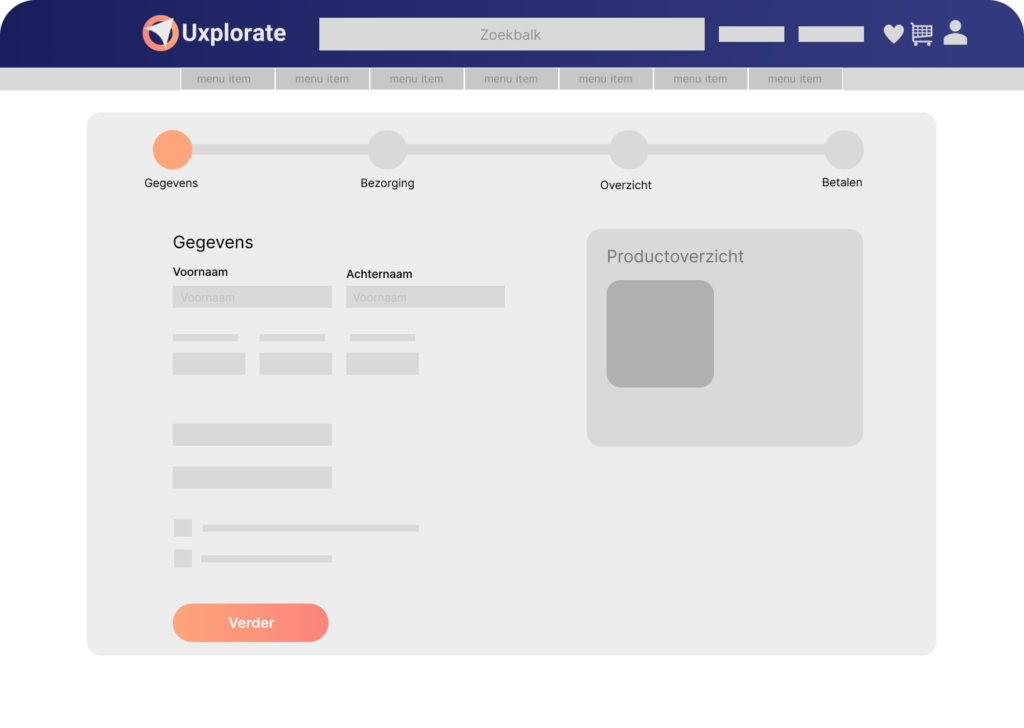 UX Design template voor checkout desktop