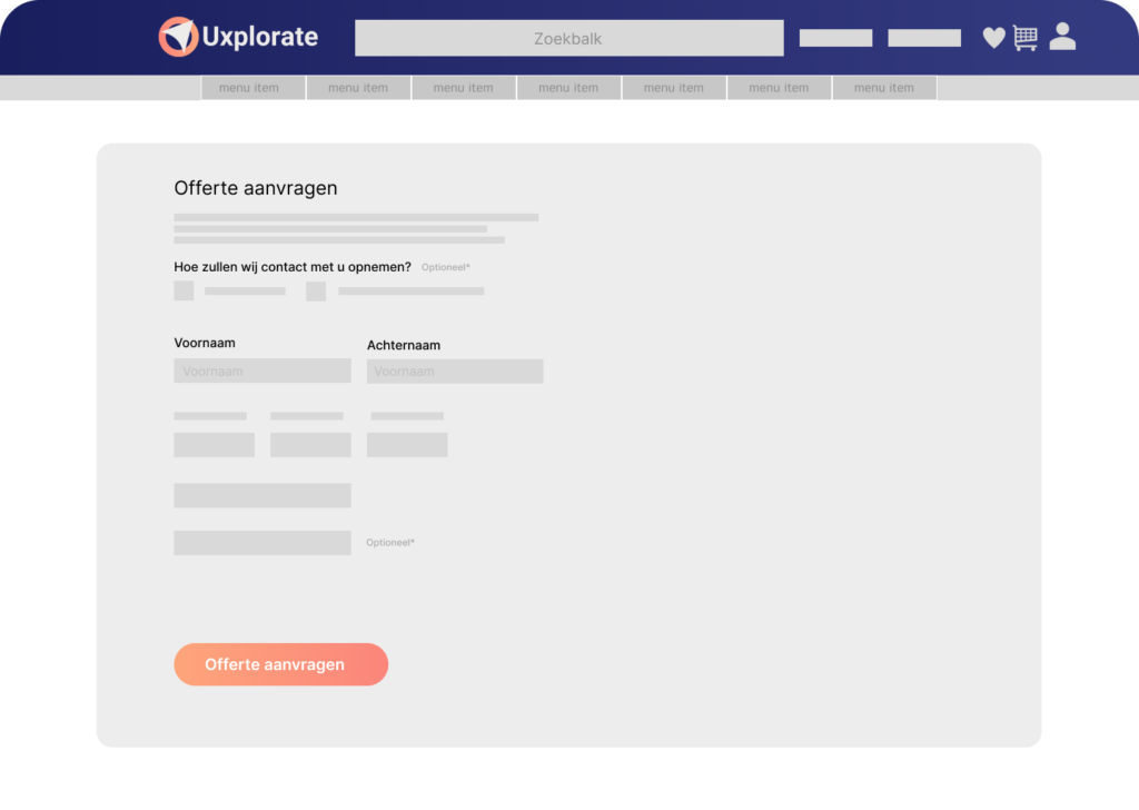 UX design template voor formulieren op desktop